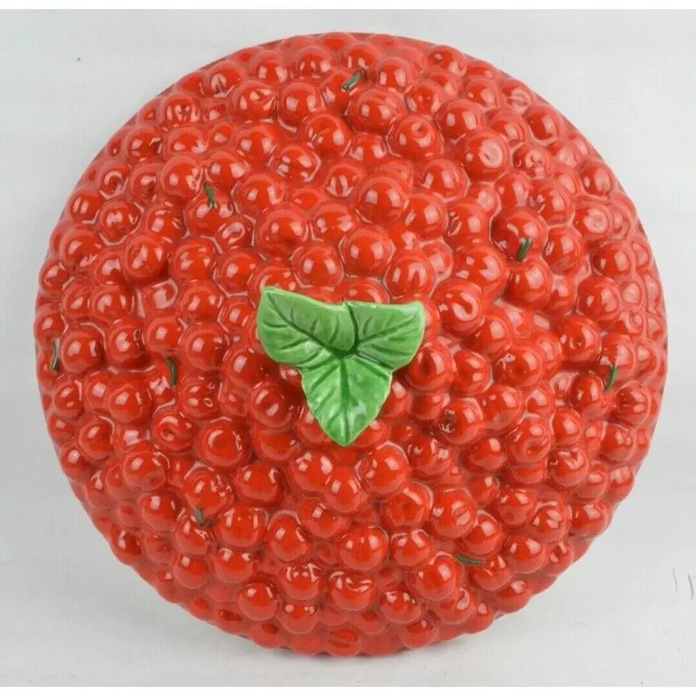Treasure Craft Cherry Pie Keeper Dish w Lid Red Ceramic 13